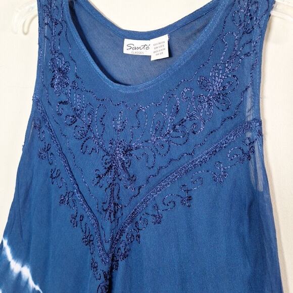 Vintage Sante Sleeveless Boho Navy Blue Tie Dye Dress Tunic Rayon Women One Size - Picture 5 of 11